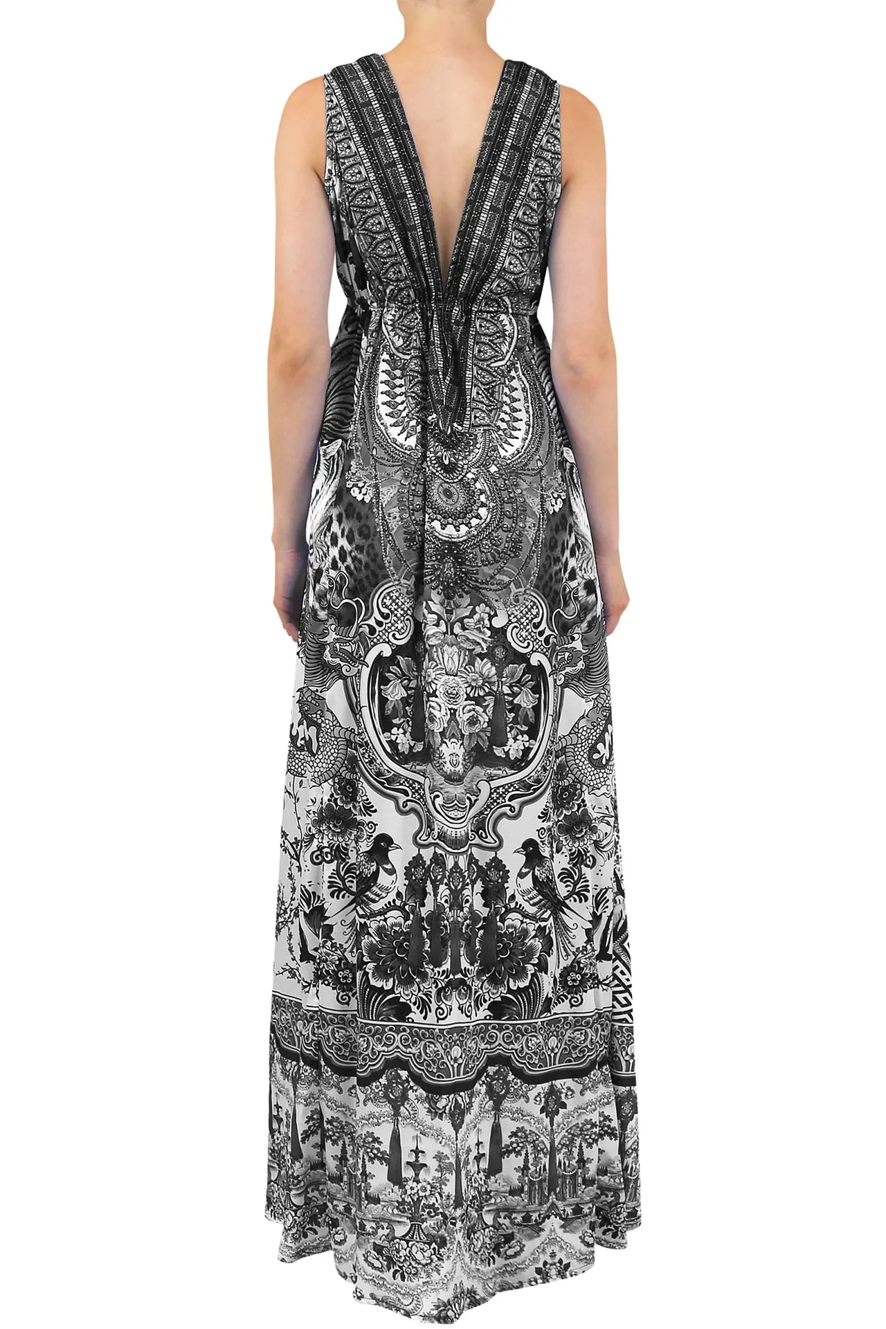 V Neck Long Dress in Black