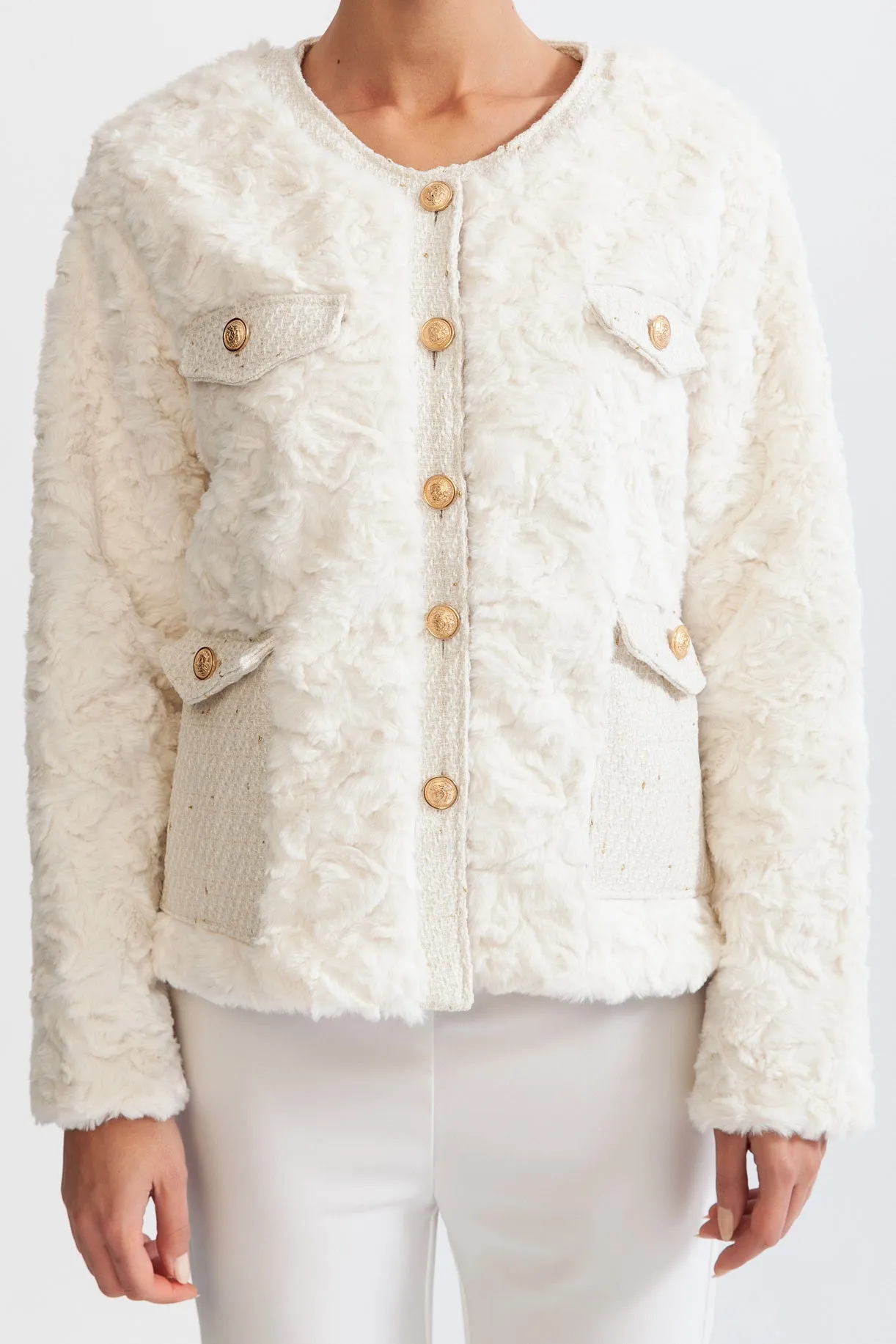 Veste duveteuse avec boutons dorés - Blanc
