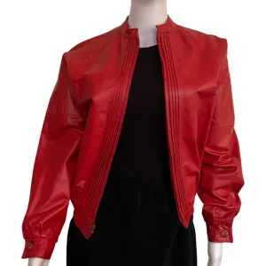 Vintage 1980s Red Leather Bomber Jacket