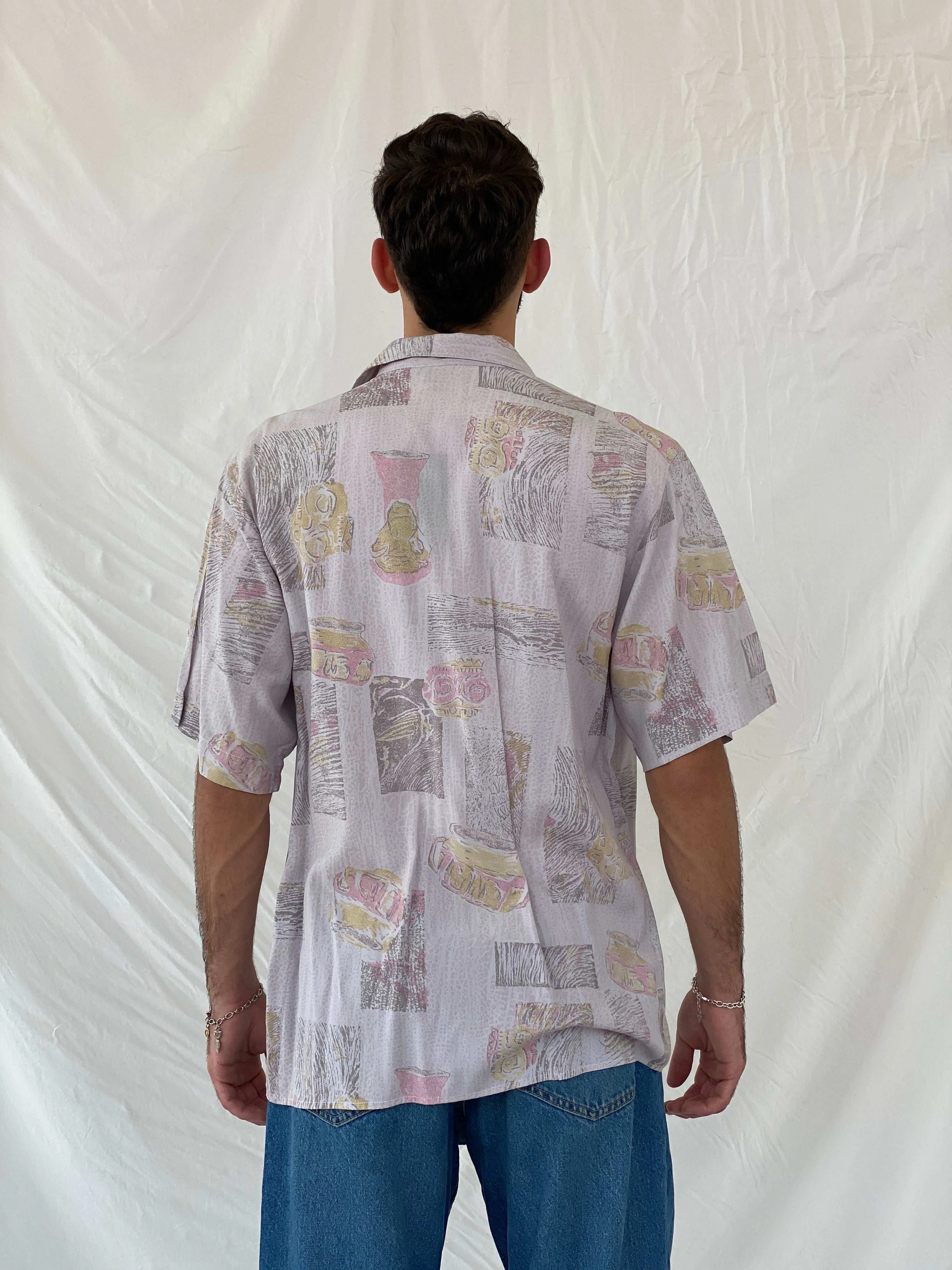 Vintage 80s/90s Euro Fashion Pastel Pink Half Sleeve Shirt Size L/XL