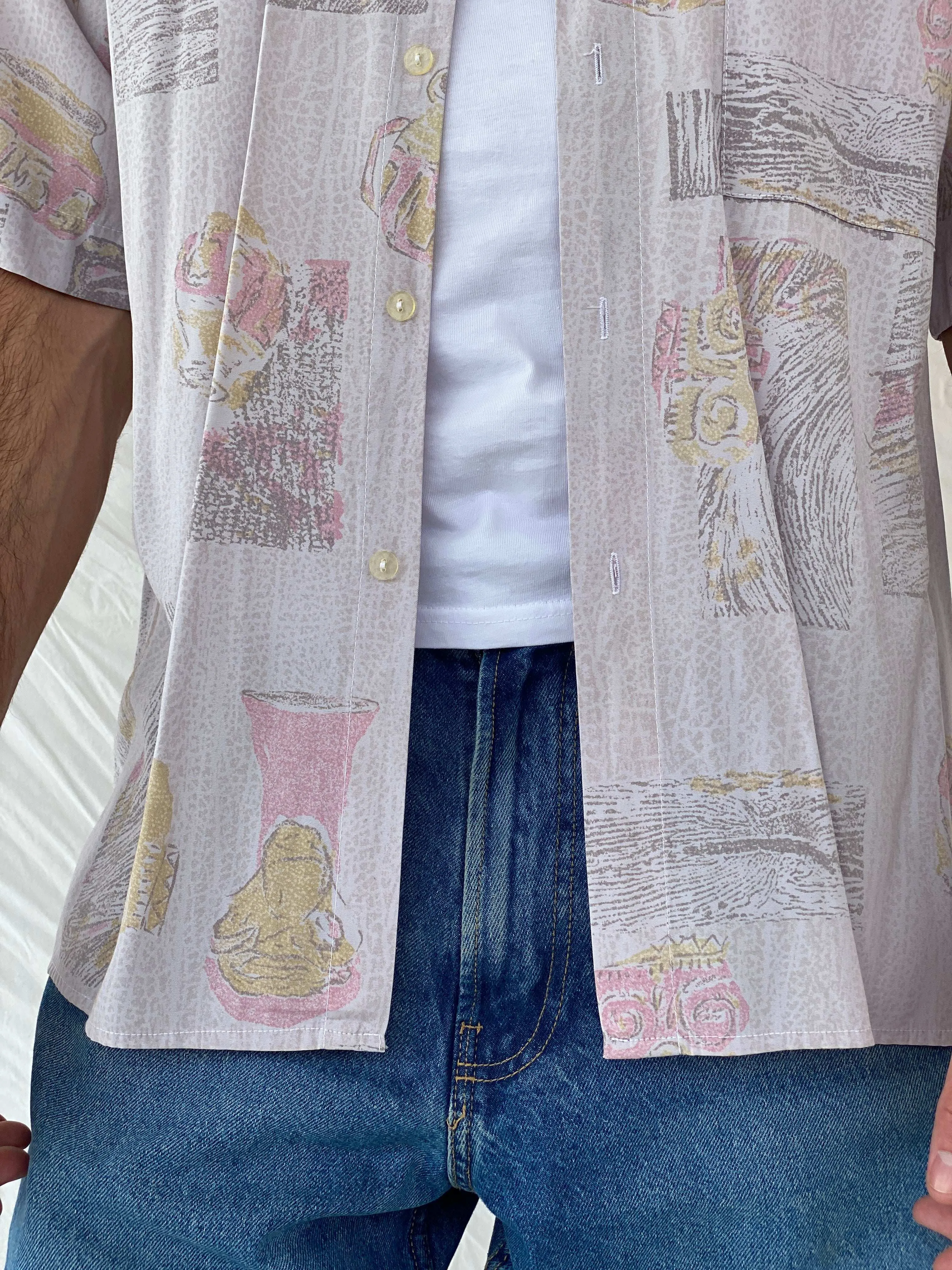 Vintage 80s/90s Euro Fashion Pastel Pink Half Sleeve Shirt Size L/XL