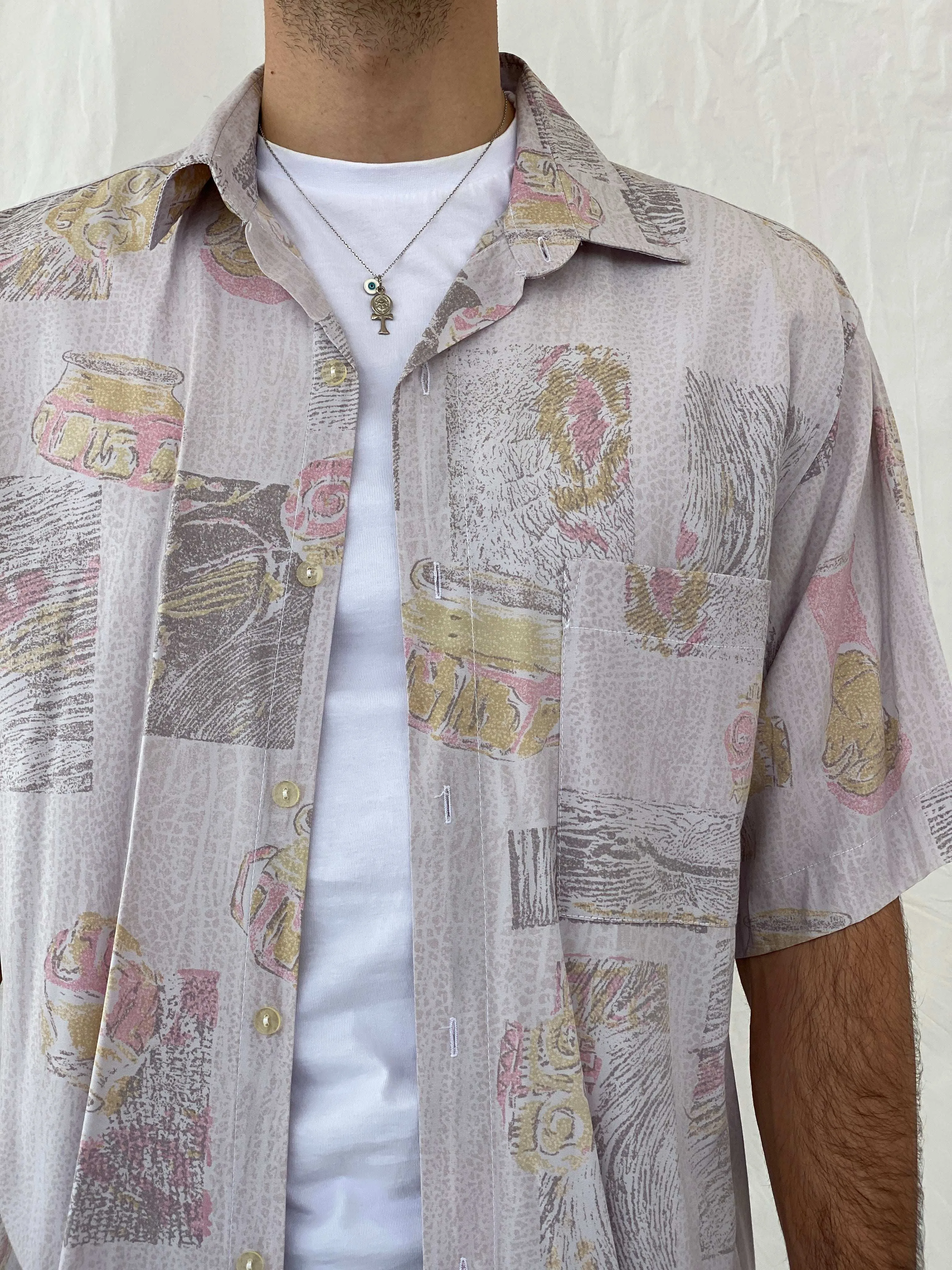 Vintage 80s/90s Euro Fashion Pastel Pink Half Sleeve Shirt Size L/XL