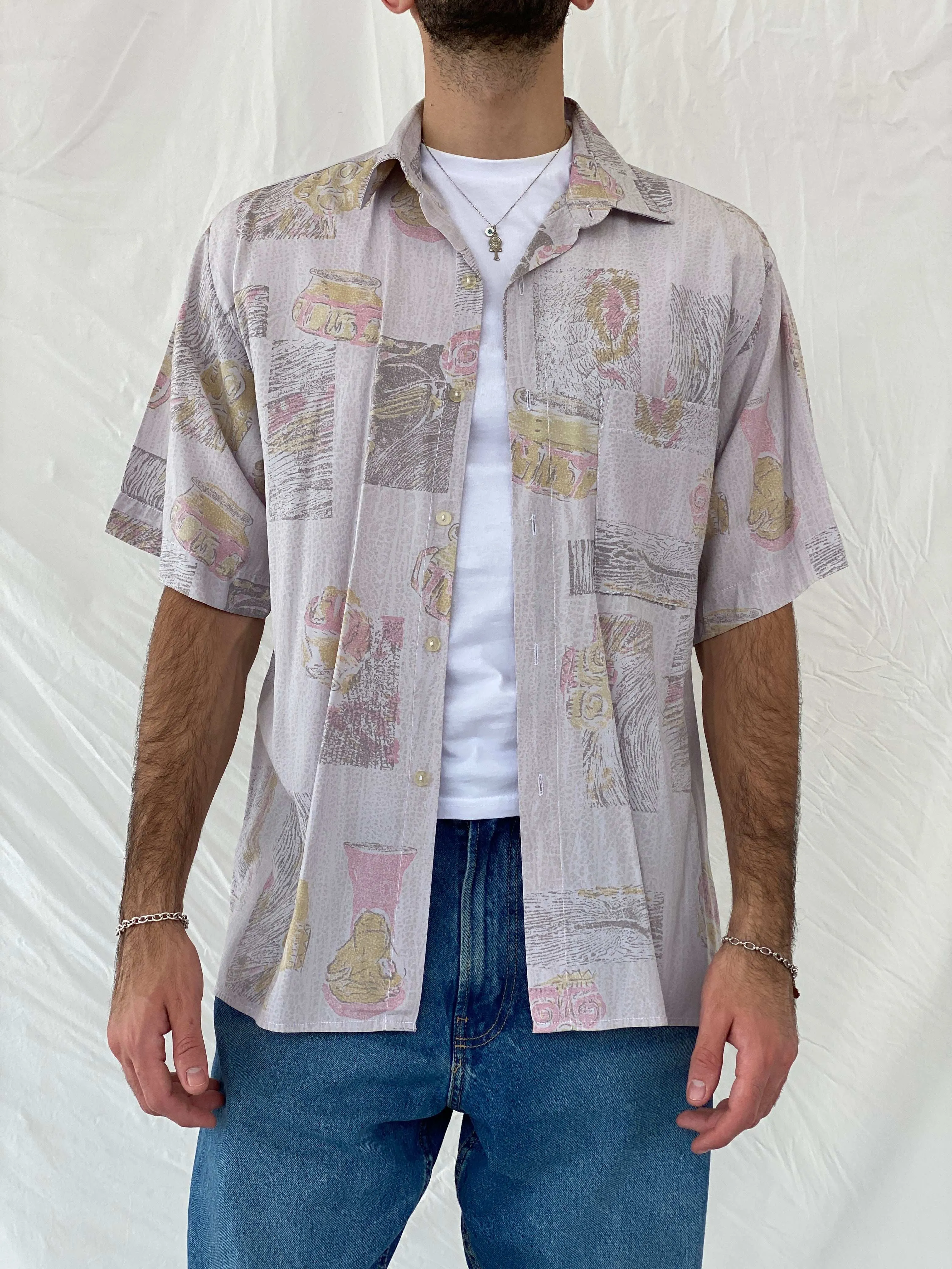 Vintage 80s/90s Euro Fashion Pastel Pink Half Sleeve Shirt Size L/XL
