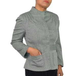 Vintage Boston Design Studio Blazer Jacket Green Herringbone Pintuck Career Small Petite