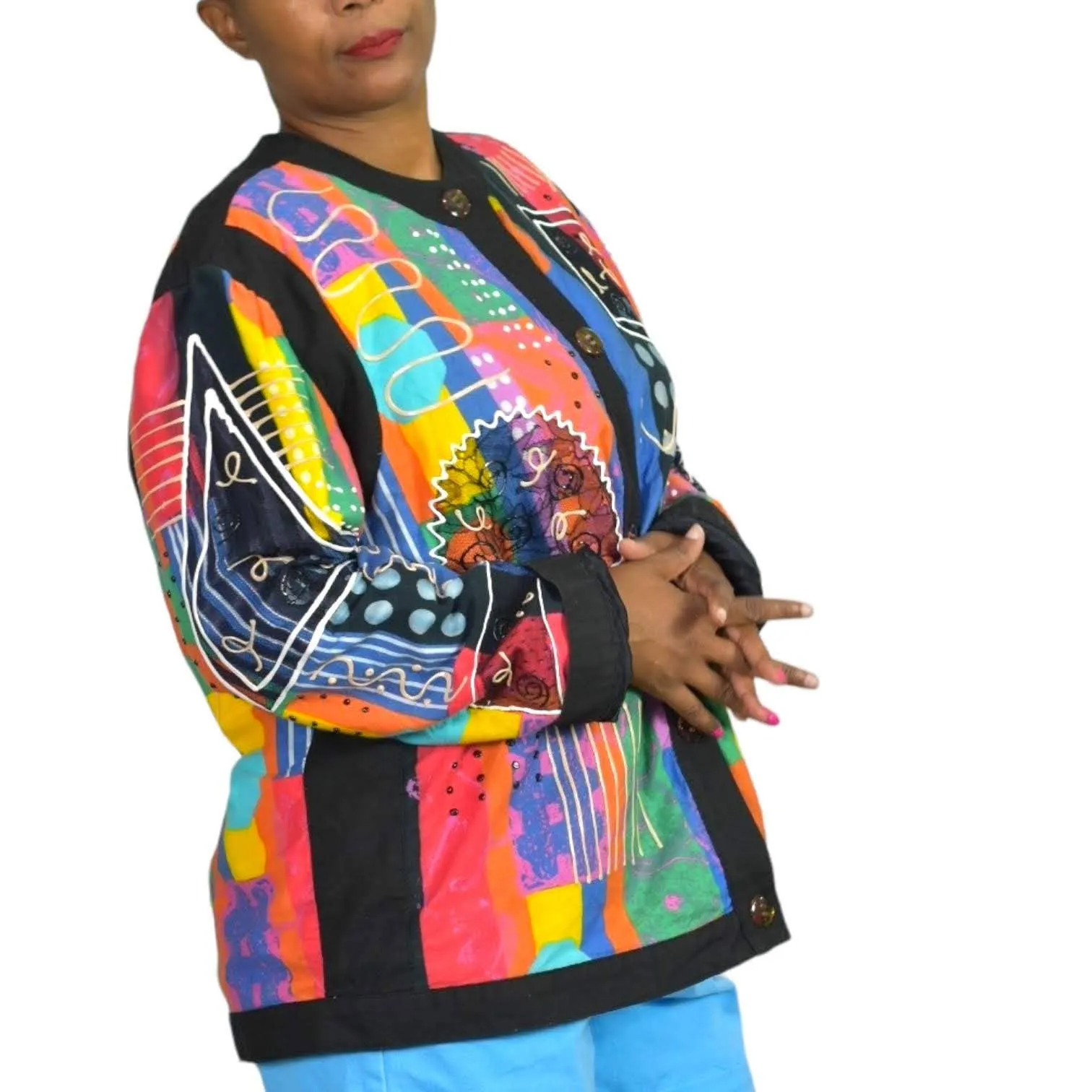 Vintage Gene Ewing Bis Jacket Puffy Paint Lace Avant Garde Wearable Art Size Medium