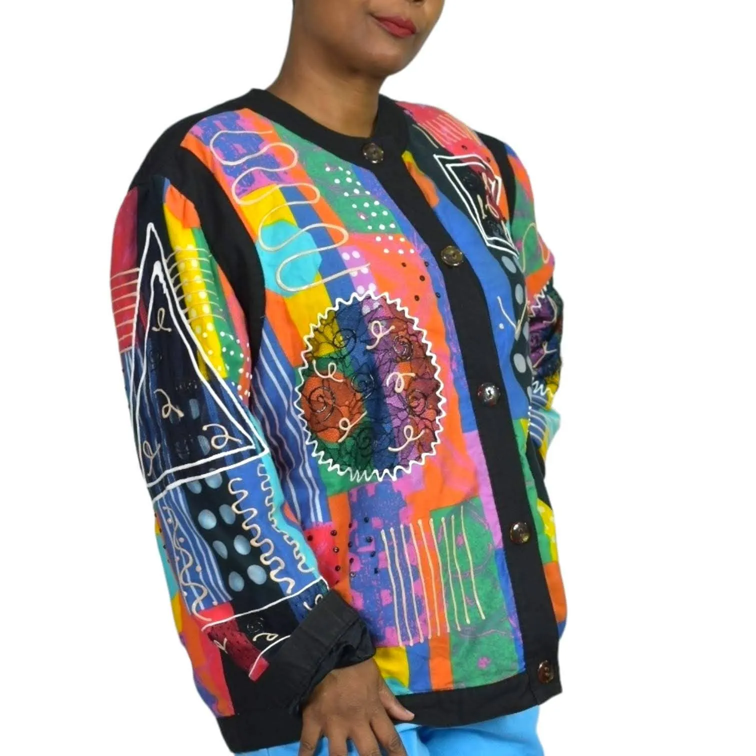 Vintage Gene Ewing Bis Jacket Puffy Paint Lace Avant Garde Wearable Art Size Medium
