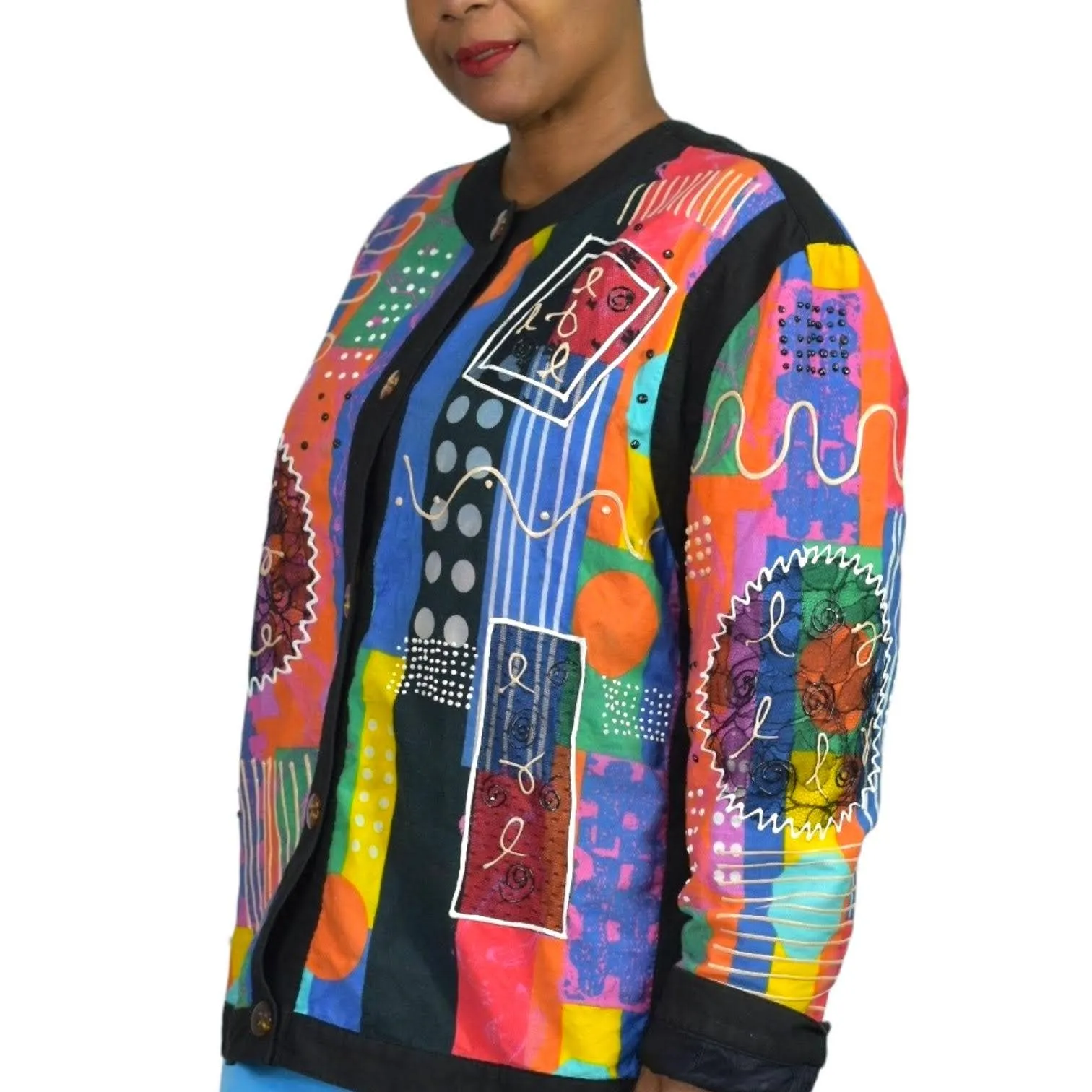 Vintage Gene Ewing Bis Jacket Puffy Paint Lace Avant Garde Wearable Art Size Medium