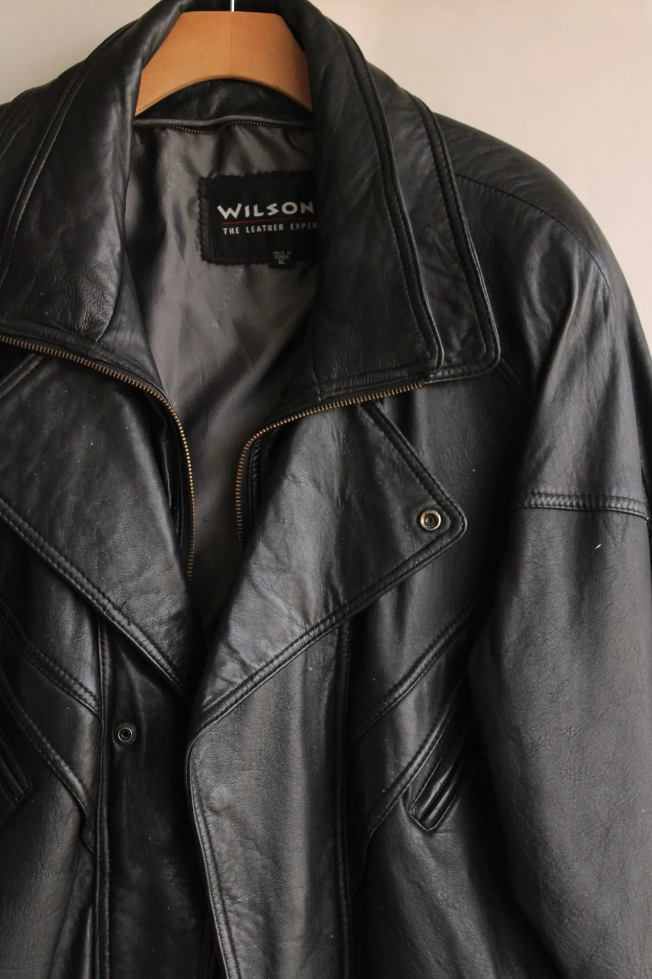 Wilsons Mens Leather Jacket, Black, Size XL, Bomber Style, Multiple Pockets, Fully Lined