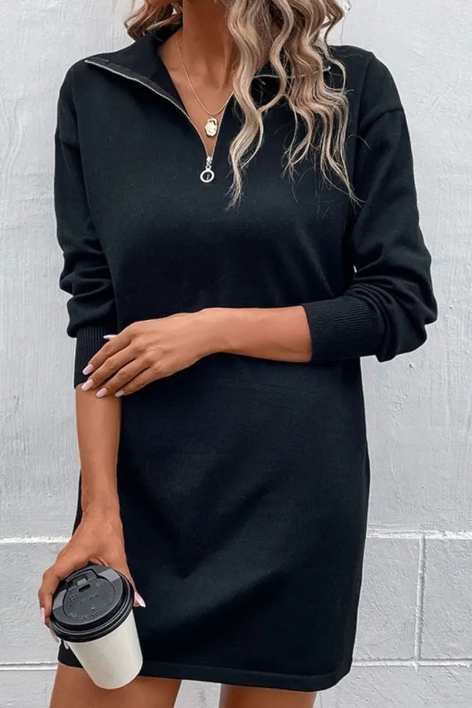 Wish More Quarter-Zip Sweater Dress