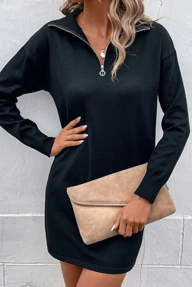 Wish More Quarter-Zip Sweater Dress