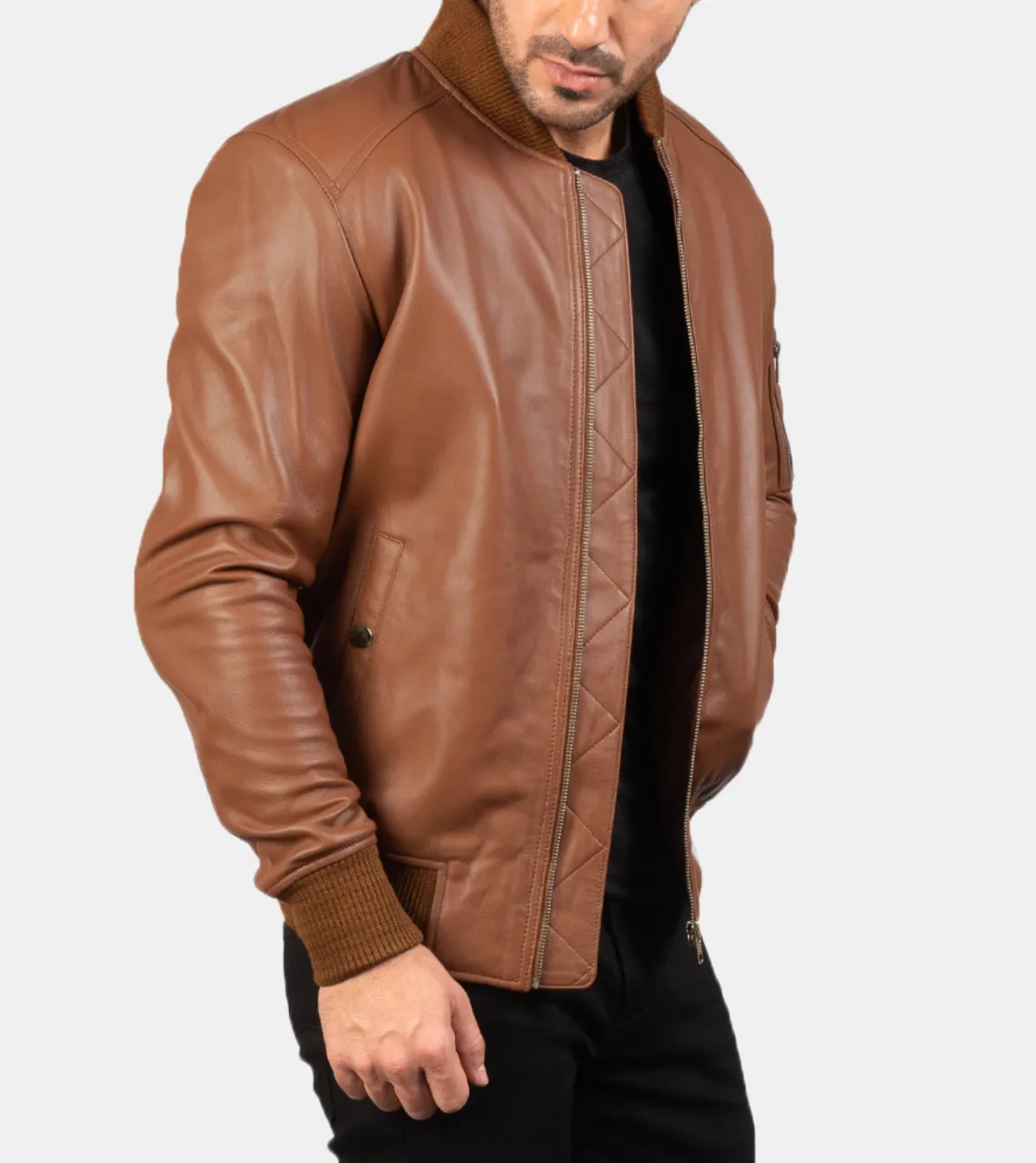 Wolston Men's Brown Bomber Leather Jacket