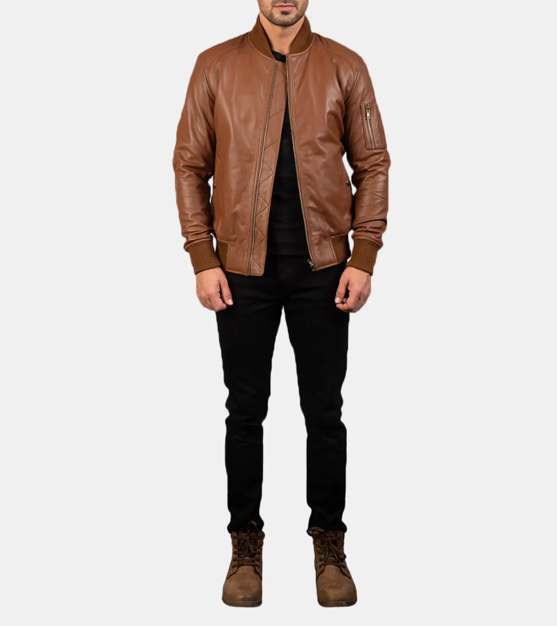 Wolston Men's Brown Bomber Leather Jacket