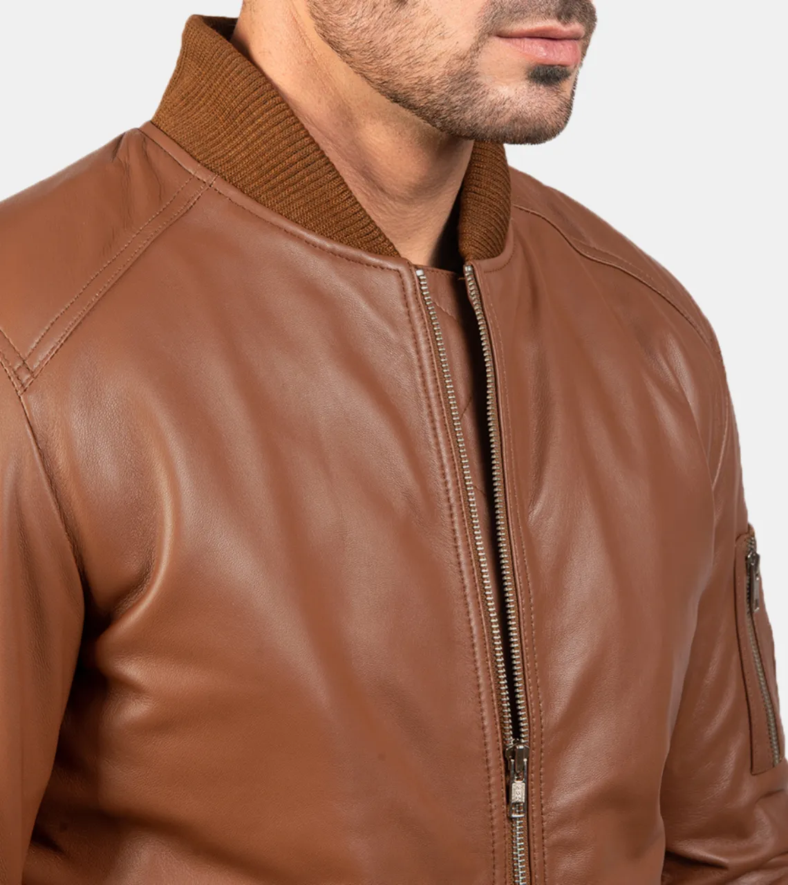 Wolston Men's Brown Bomber Leather Jacket