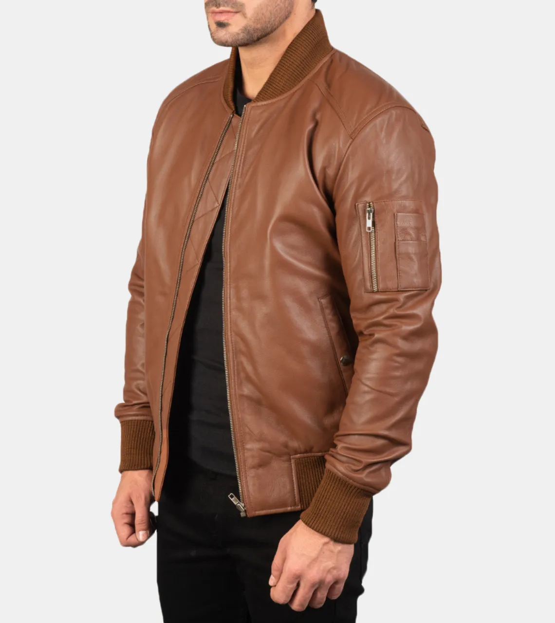 Wolston Men's Brown Bomber Leather Jacket