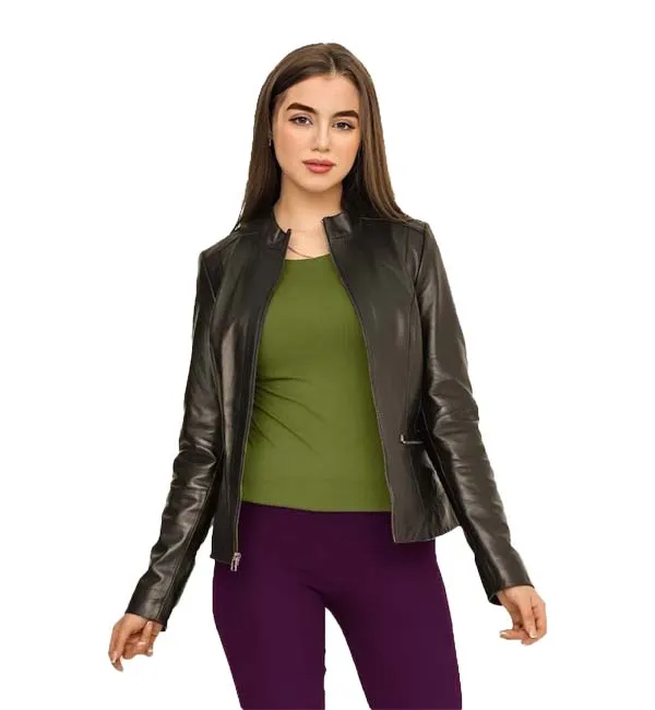 Women Bomber Leather Jacket