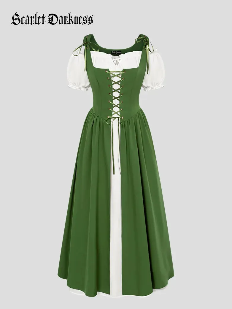 Women Lacing 2pcs Set Pocket Overdress Off Shoulder Dress