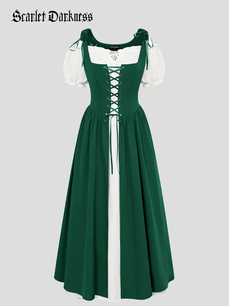 Women Lacing 2pcs Set Pocket Overdress Off Shoulder Dress
