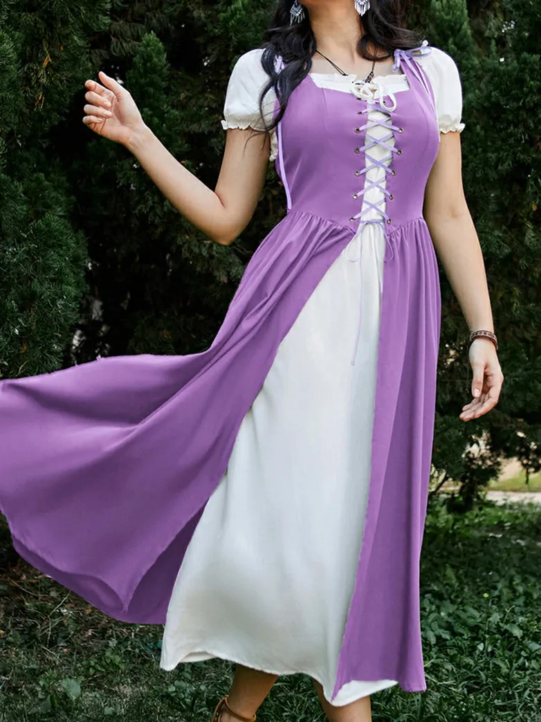 Women Lacing 2pcs Set Pocket Overdress Off Shoulder Dress