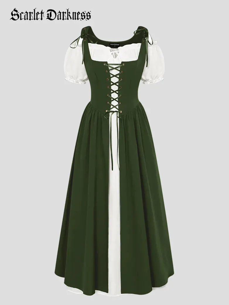 Women Lacing 2pcs Set Pocket Overdress Off Shoulder Dress