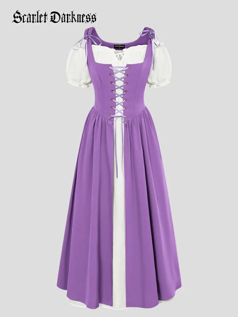 Women Lacing 2pcs Set Pocket Overdress Off Shoulder Dress