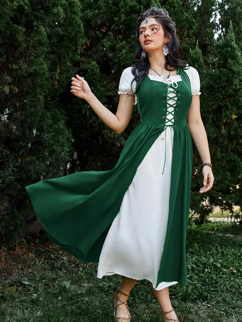 Women Lacing 2pcs Set Pocket Overdress Off Shoulder Dress