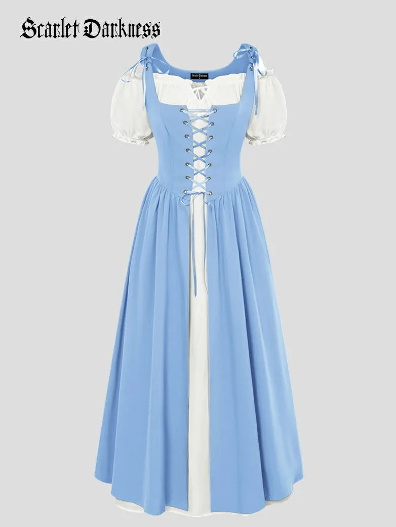 Women Lacing 2pcs Set Pocket Overdress Off Shoulder Dress