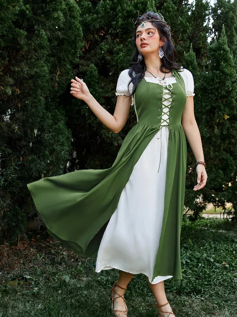 Women Lacing 2pcs Set Pocket Overdress Off Shoulder Dress