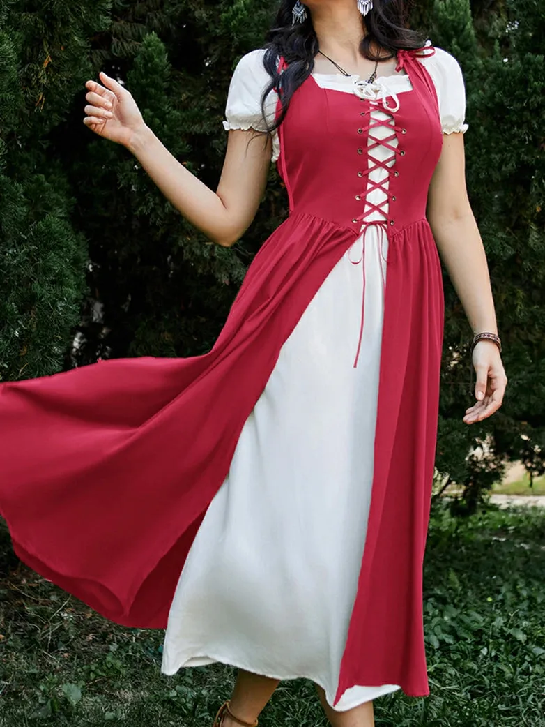 Women Lacing 2pcs Set Pocket Overdress Off Shoulder Dress