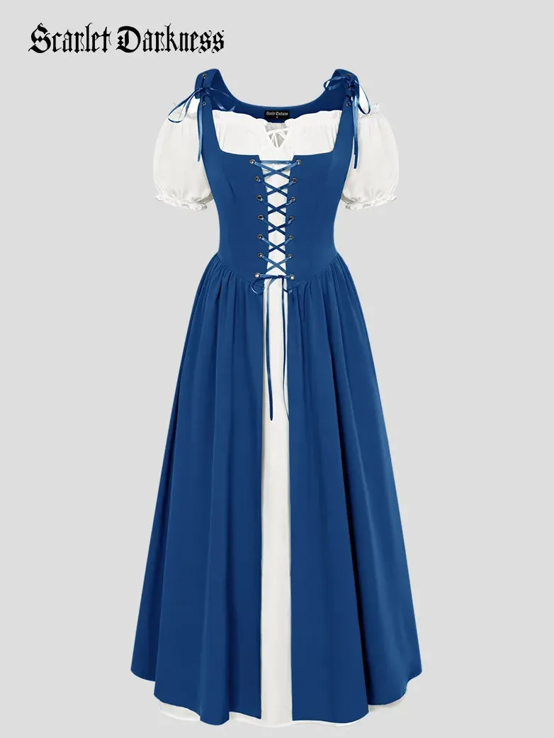 Women Lacing 2pcs Set Pocket Overdress Off Shoulder Dress