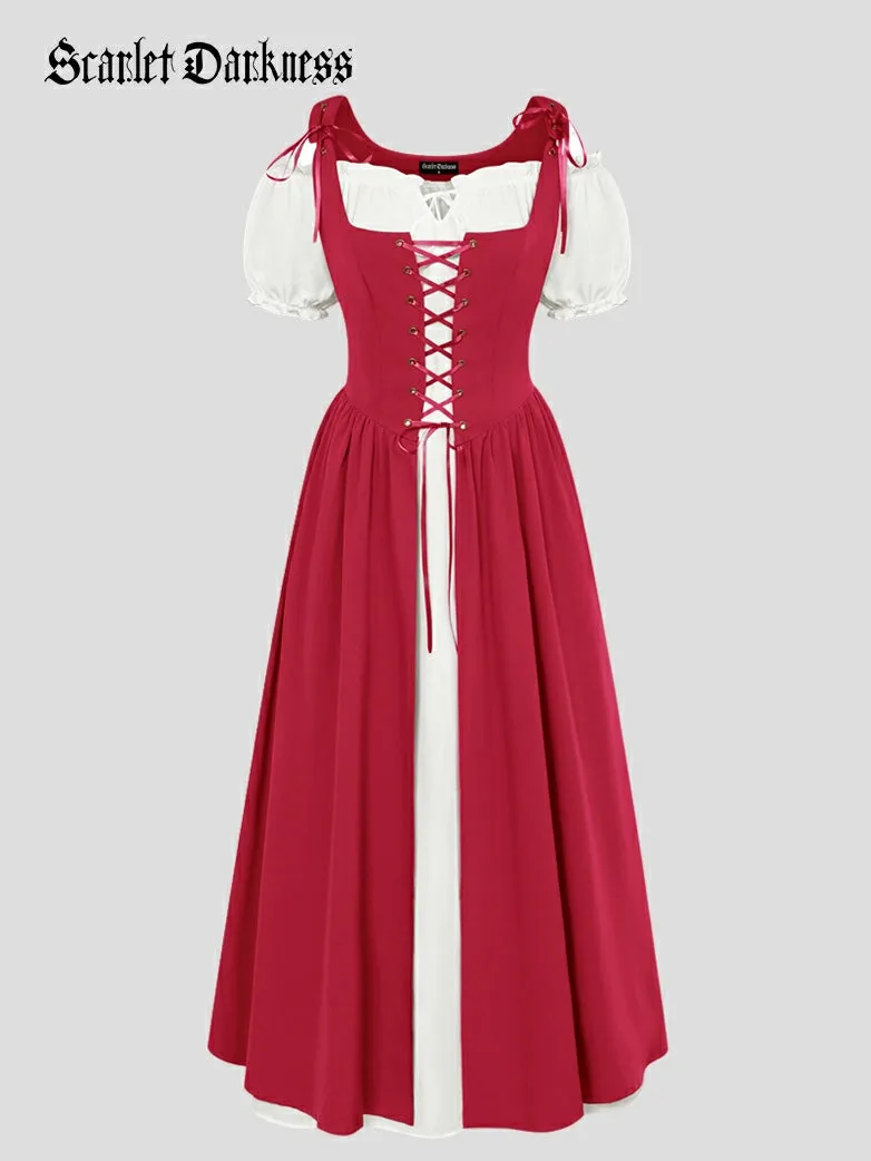 Women Lacing 2pcs Set Pocket Overdress Off Shoulder Dress