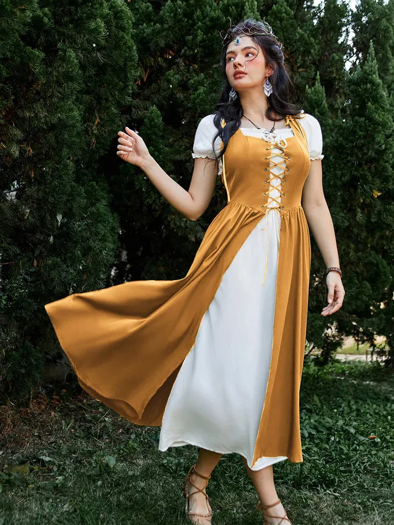 Women Lacing 2pcs Set Pocket Overdress Off Shoulder Dress