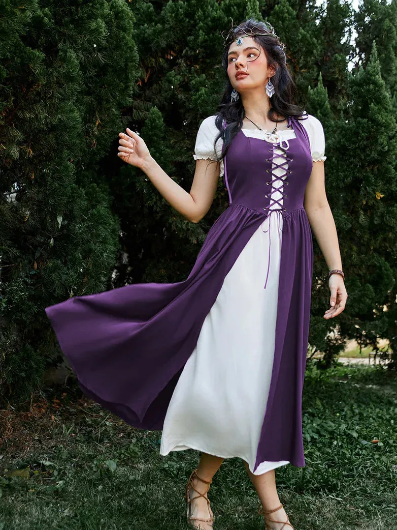 Women Lacing 2pcs Set Pocket Overdress Off Shoulder Dress