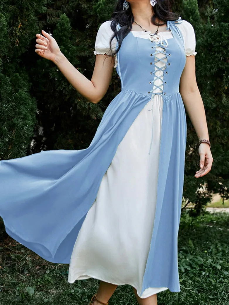 Women Lacing 2pcs Set Pocket Overdress Off Shoulder Dress