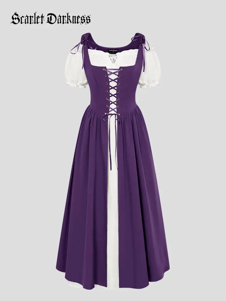 Women Lacing 2pcs Set Pocket Overdress Off Shoulder Dress