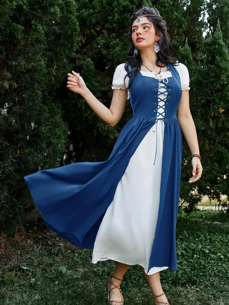 Women Lacing 2pcs Set Pocket Overdress Off Shoulder Dress