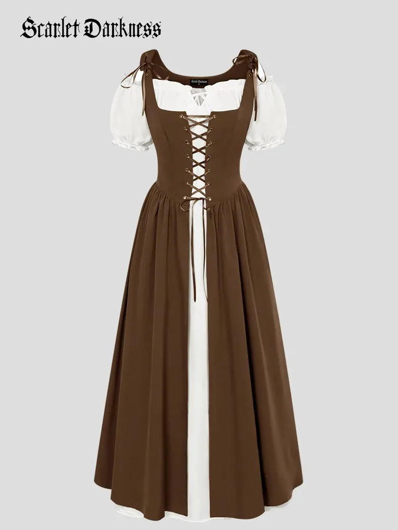 Women Lacing 2pcs Set Pocket Overdress Off Shoulder Dress