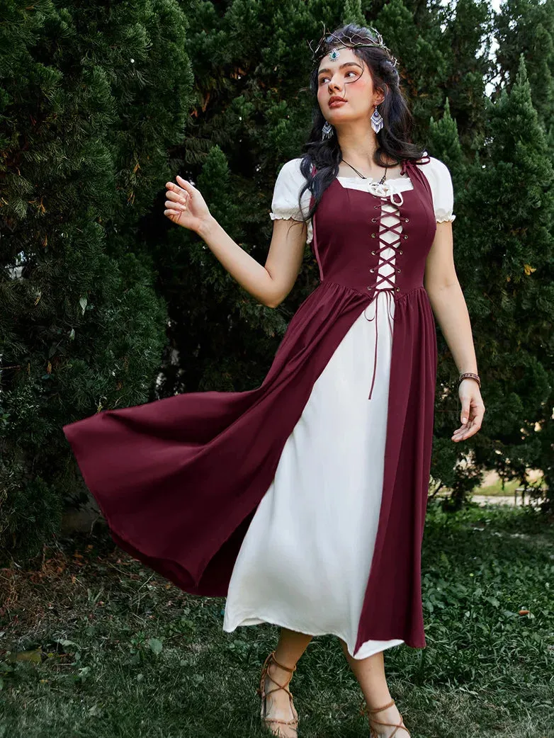 Women Lacing 2pcs Set Pocket Overdress Off Shoulder Dress