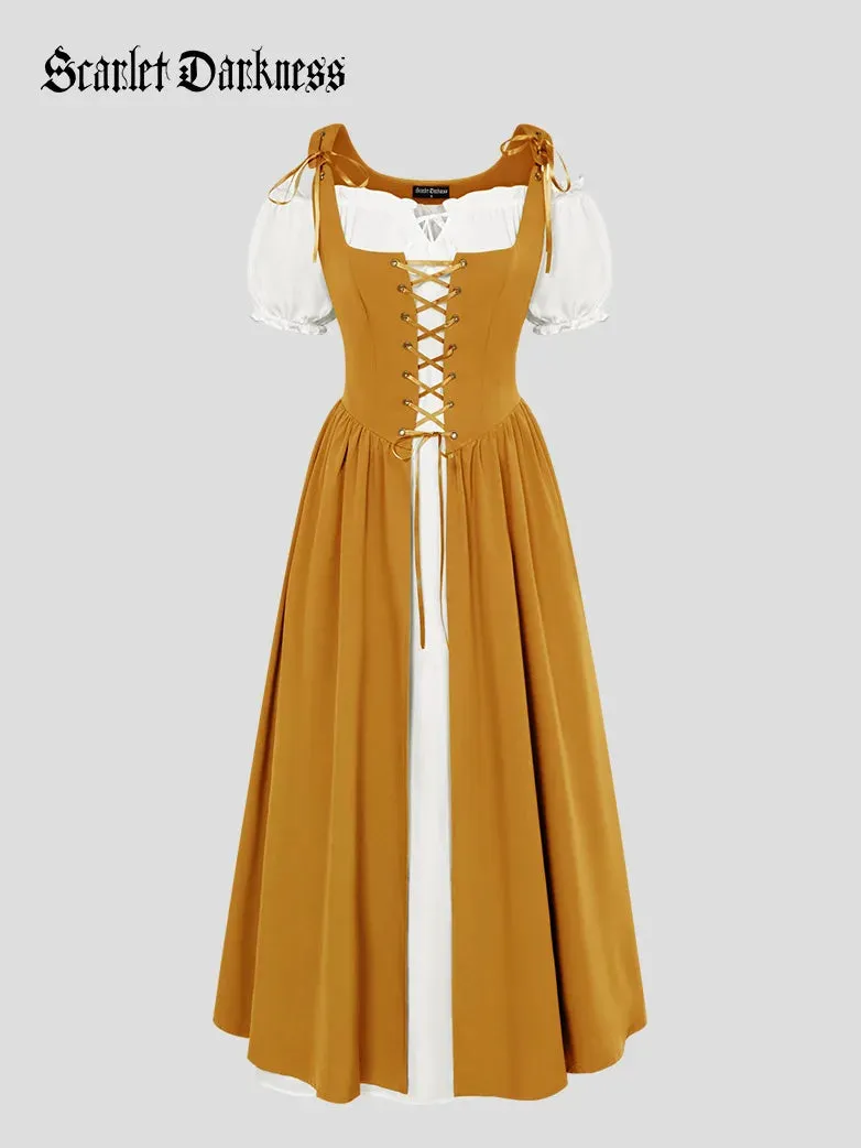 Women Lacing 2pcs Set Pocket Overdress Off Shoulder Dress
