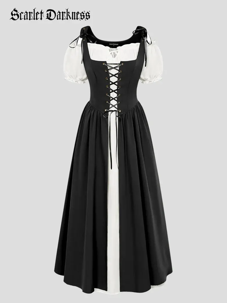 Women Lacing 2pcs Set Pocket Overdress Off Shoulder Dress