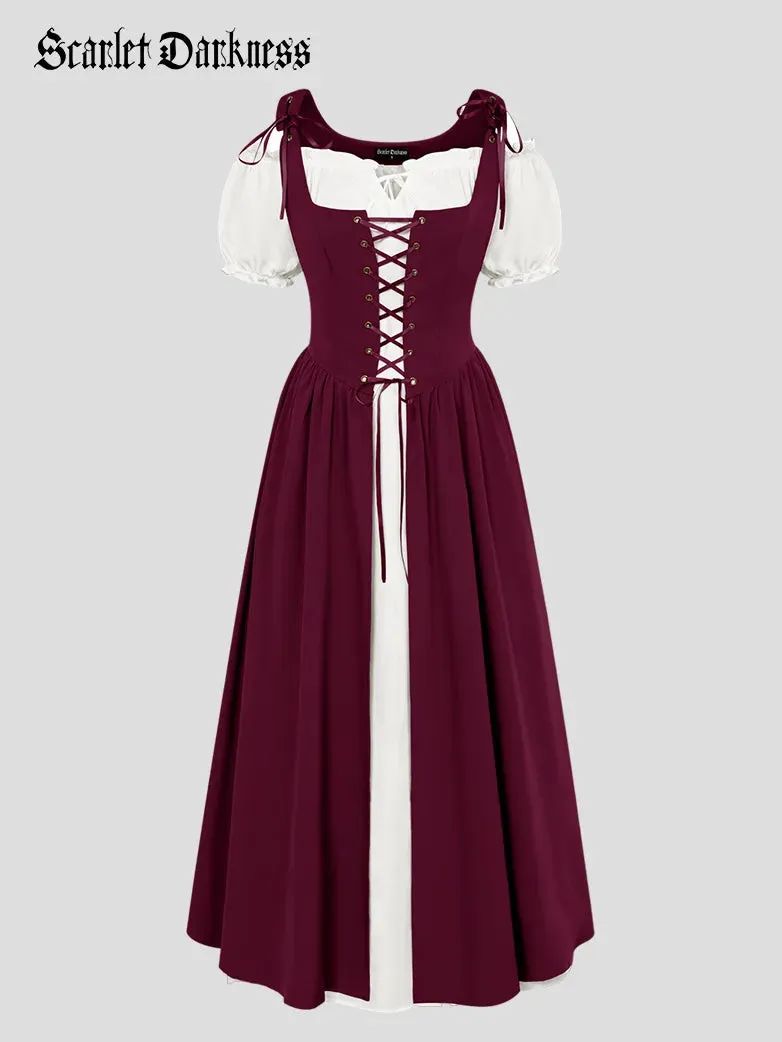 Women Lacing 2pcs Set Pocket Overdress Off Shoulder Dress