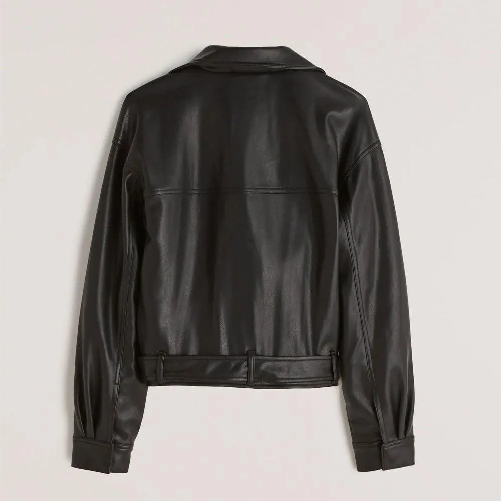 Women's Black RAF Sheepskin Shearling Aviator Bomber Motorbike Leather Jacket