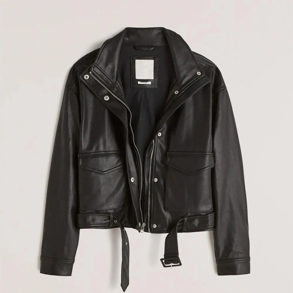 Women's Black RAF Sheepskin Shearling Aviator Bomber Motorbike Leather Jacket