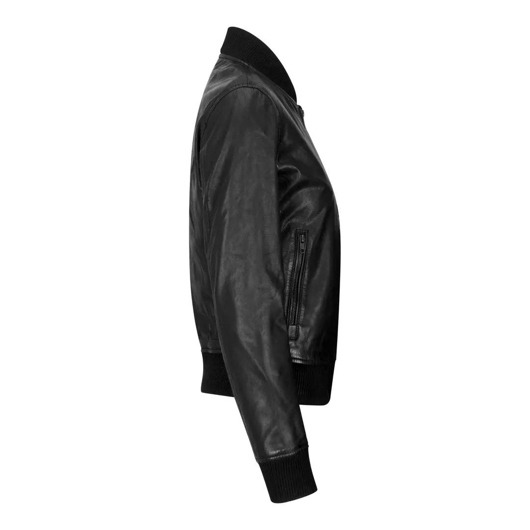 Womens Genuine Leather Bomber Jacket Real Leather Casual Varsity Vintage Casual