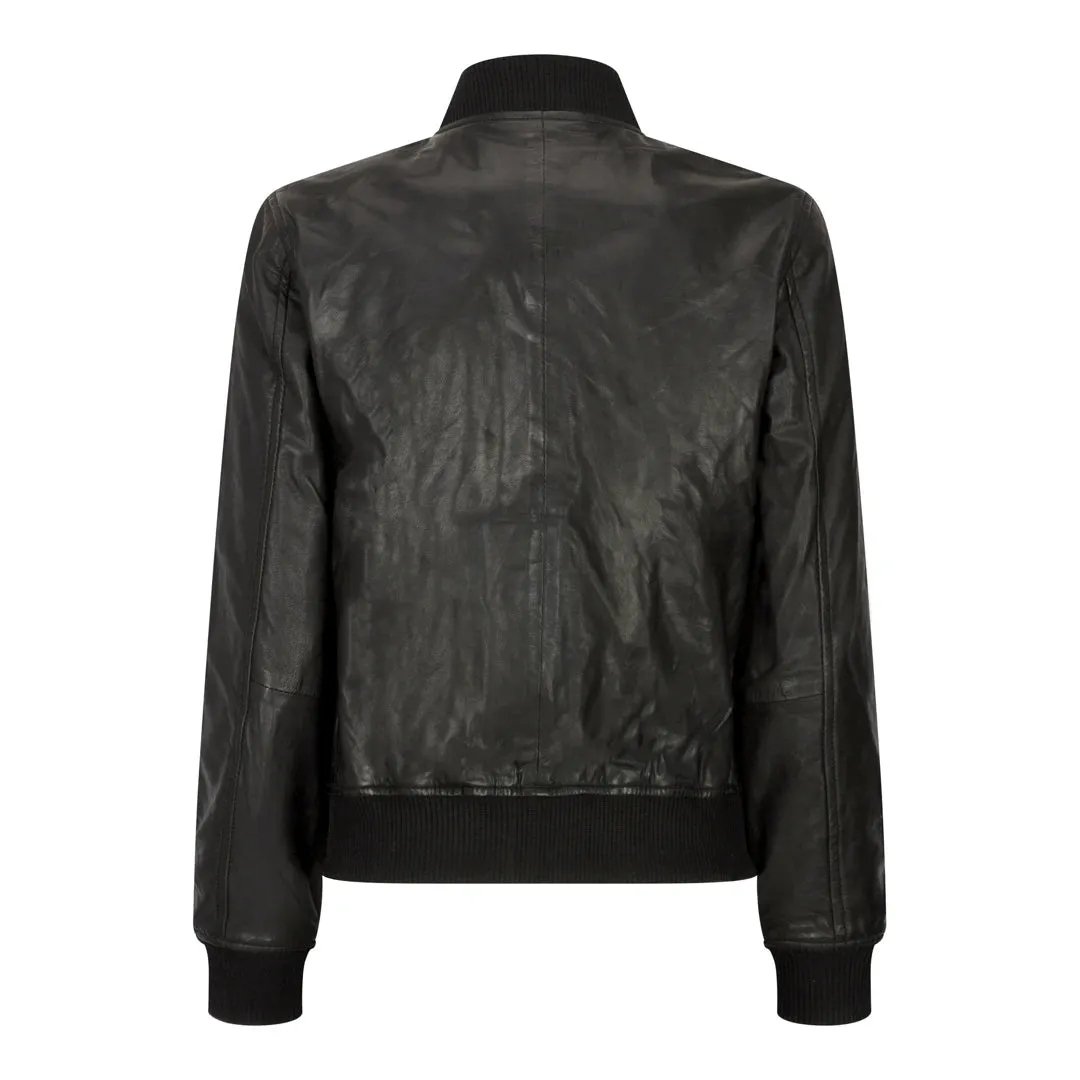 Womens Genuine Leather Bomber Jacket Real Leather Casual Varsity Vintage Casual