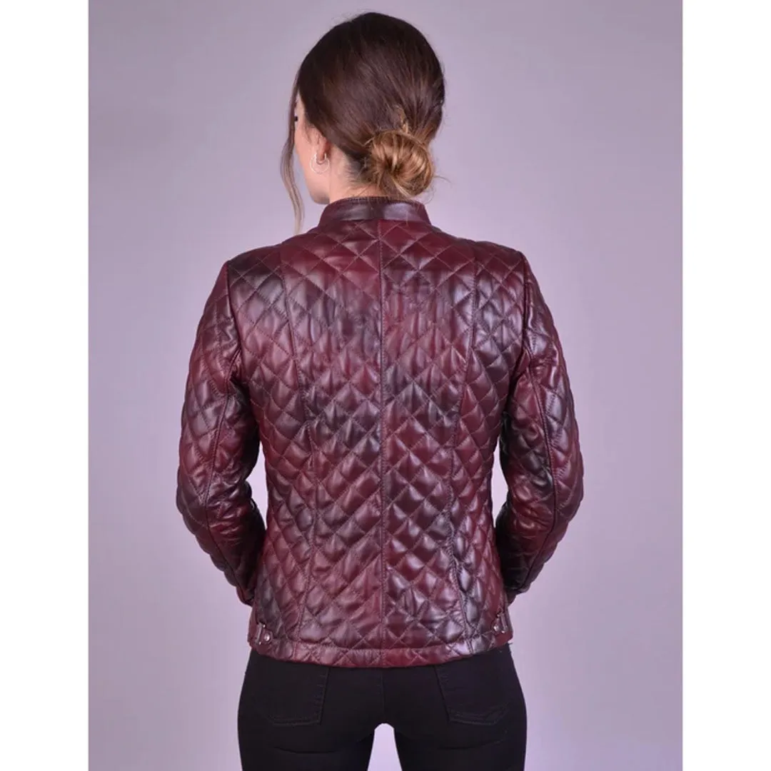 Women`s Shade Bordo Quilted Leather Jacket