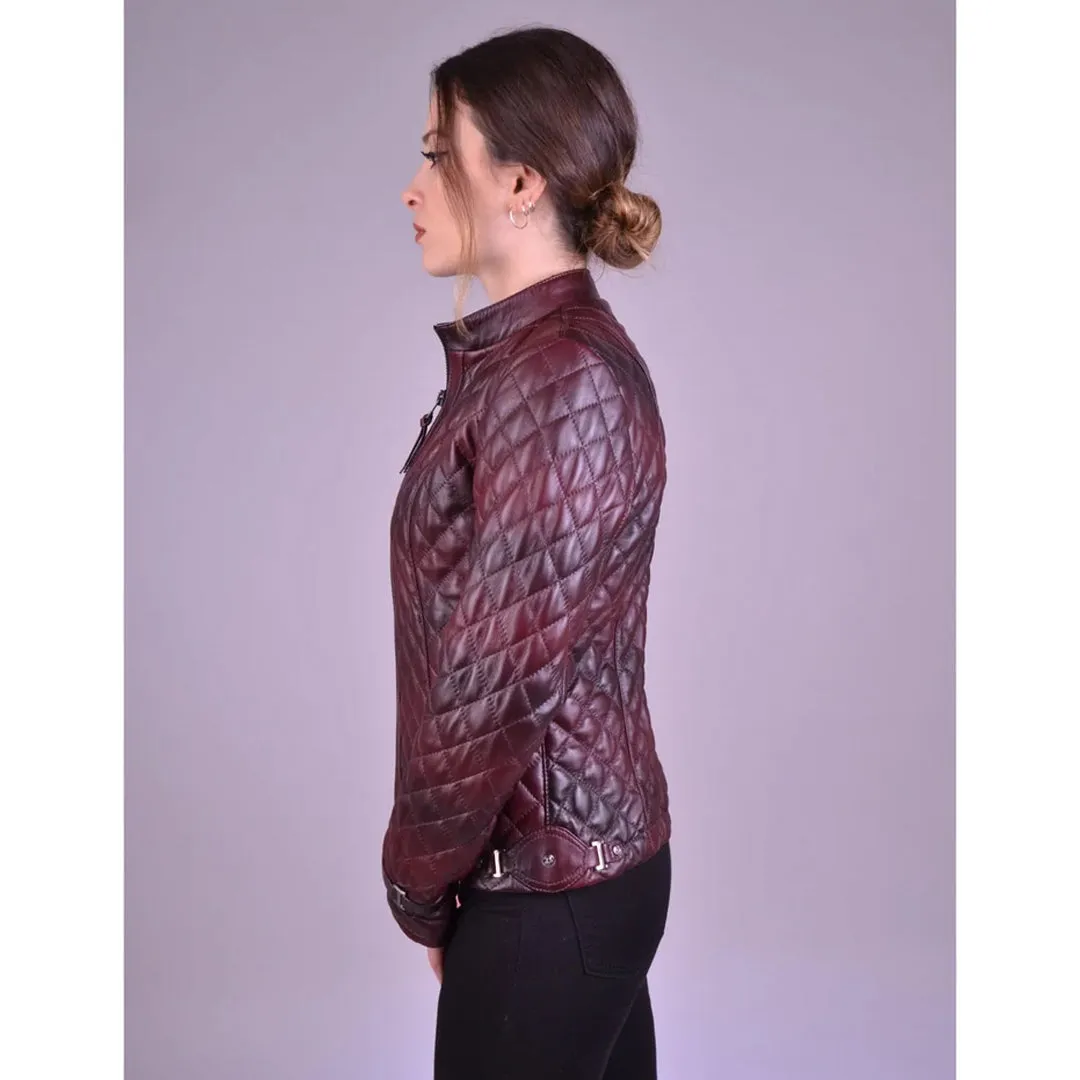 Women`s Shade Bordo Quilted Leather Jacket