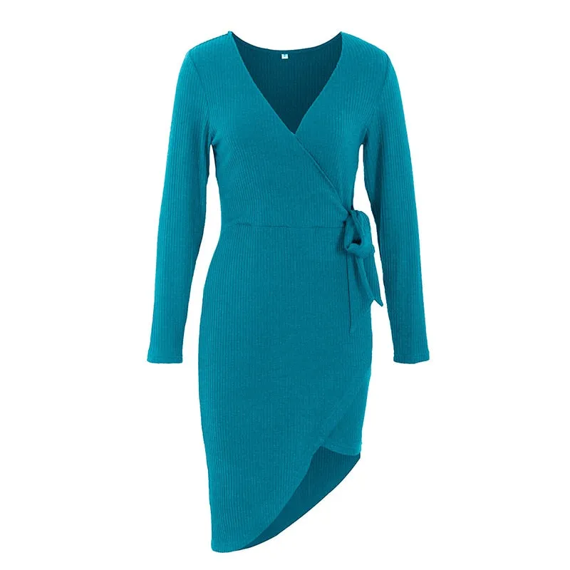 Women's Spring/Autumn Casual V-Neck Sweater Dress