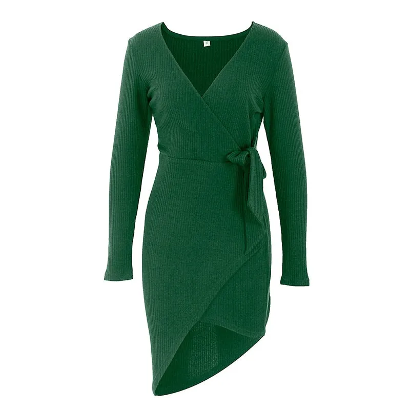 Women's Spring/Autumn Casual V-Neck Sweater Dress