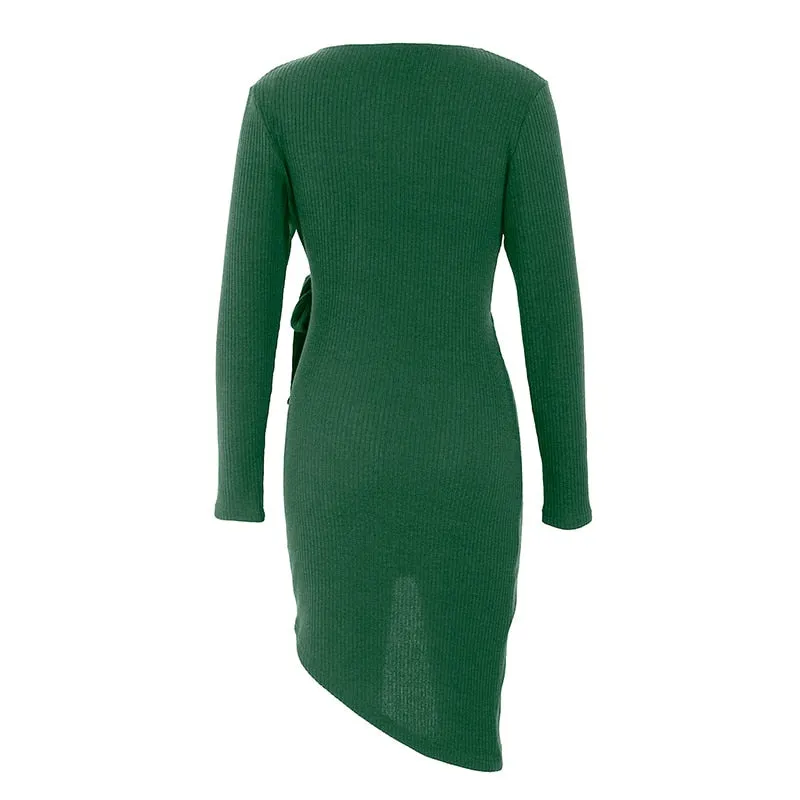Women's Spring/Autumn Casual V-Neck Sweater Dress