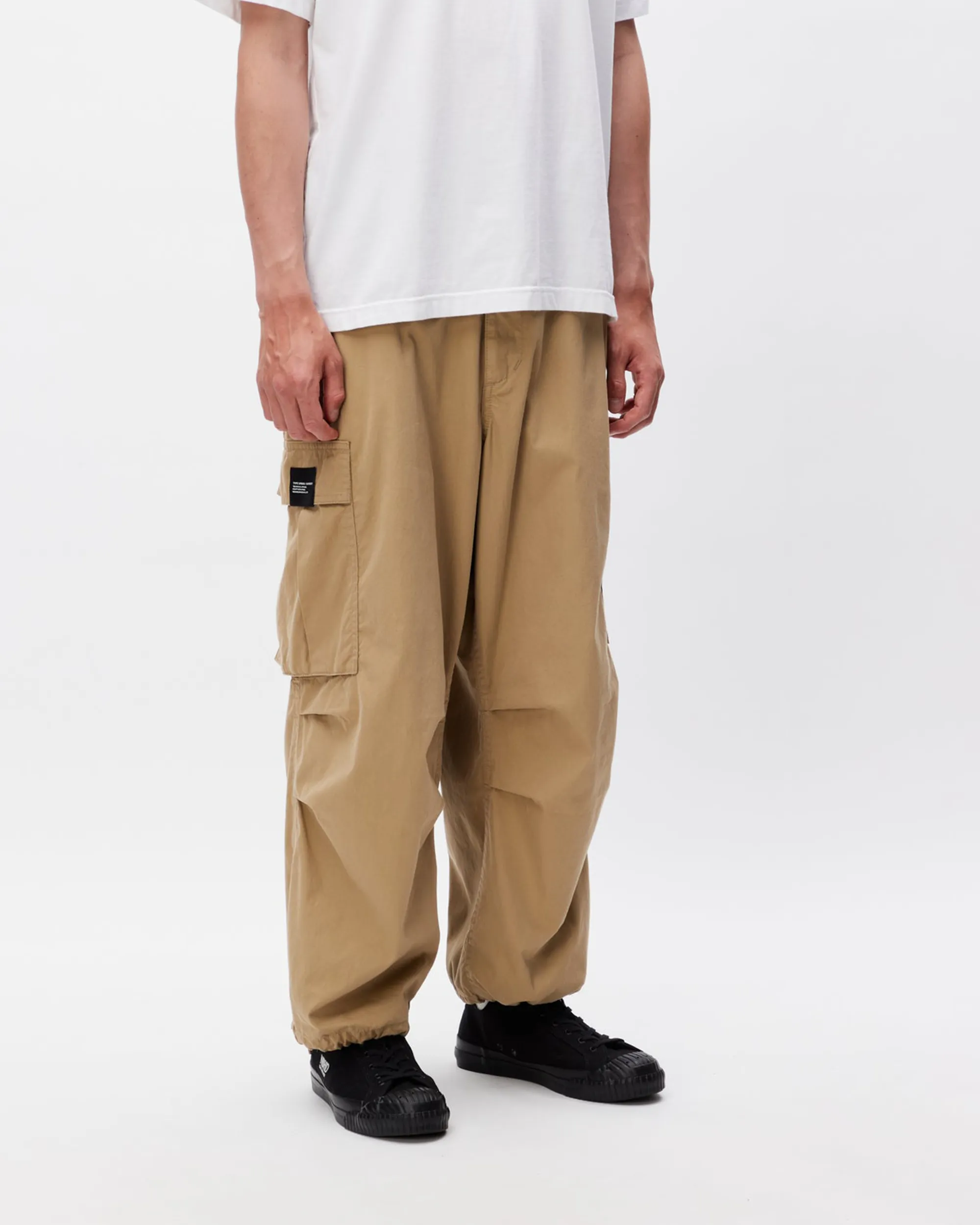 Woven Wide Cargo Pants - Black